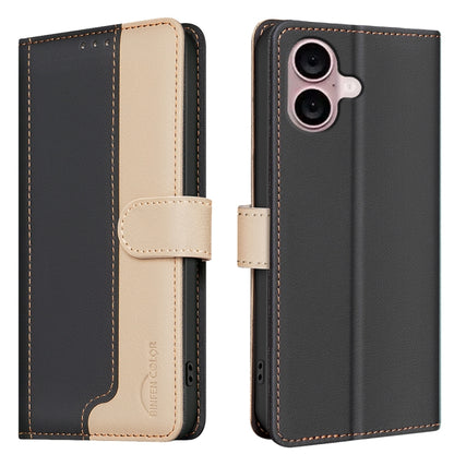 For iPhone 16 Plus Color Matching RFID Anti-theft Leather Phone Case(Black) - iPhone 16 Plus Cases by buy2fix | Online Shopping UK | buy2fix