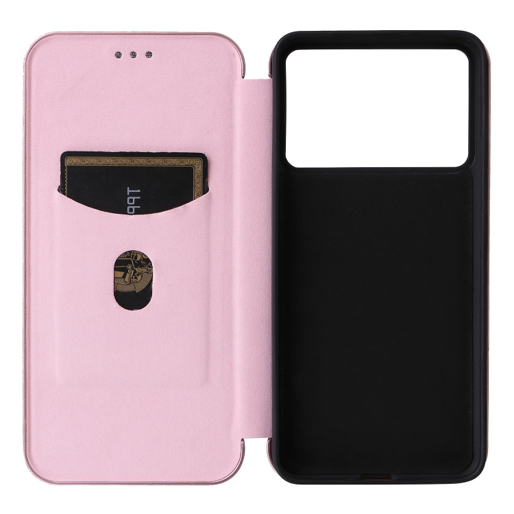 For Redmi K70 Carbon Fiber Texture Flip Leather Phone Case(Pink) - K70 Cases by buy2fix | Online Shopping UK | buy2fix