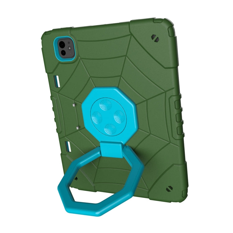 For iPad Pro 11 2024 Spider Turntable Handle Stress Relief Tablet Case(Army Green Blue) - iPad Pro 11 2024 Cases by buy2fix | Online Shopping UK | buy2fix