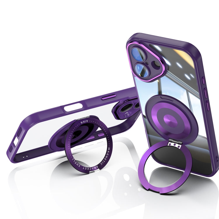 For iPhone 16 Plus 360 Holder Magsafe Acrylic Hybrid TPU Phone Case(Purple) - iPhone 16 Plus Cases by buy2fix | Online Shopping UK | buy2fix