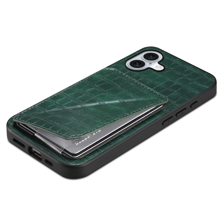 For iPhone 16 Plus Imitation Crocodile Leather Back Phone Case with Holder(Green) - iPhone 16 Plus Cases by buy2fix | Online Shopping UK | buy2fix