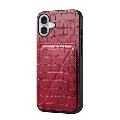 For iPhone 16 Plus Imitation Crocodile Leather Back Phone Case with Holder(Rose Red) - iPhone 16 Plus Cases by buy2fix | Online Shopping UK | buy2fix