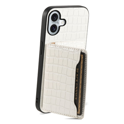 For iPhone 16 Crocodile Texture Card Bag Design Full Coverage Phone Case(White) - iPhone 16 Cases by buy2fix | Online Shopping UK | buy2fix