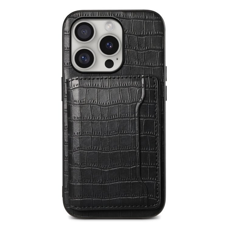 For iPhone 16 Pro Crocodile Texture Card Bag Design Full Coverage Phone Case(Black) - iPhone 16 Pro Cases by buy2fix | Online Shopping UK | buy2fix