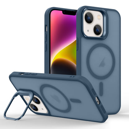 For iPhone 14 Plus Magsafe Skin Feel Lens Holder Phone Case(Dark Blue) - iPhone 14 Plus Cases by buy2fix | Online Shopping UK | buy2fix