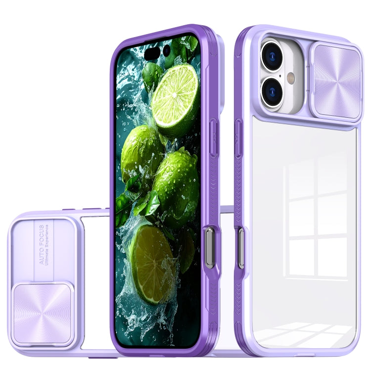 For iPhone 16 Sliding Camshield Acrylic Hybrid TPU Phone Case(Purple) - iPhone 16 Cases by buy2fix | Online Shopping UK | buy2fix