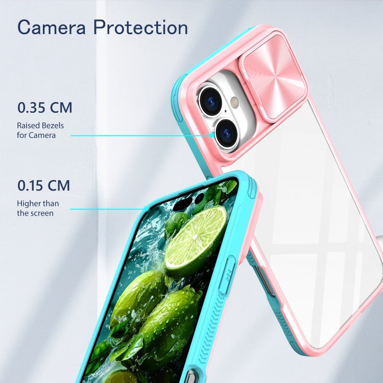 For iPhone 16 Pro Sliding Camshield Acrylic Hybrid TPU Phone Case(Pink Cyan) - iPhone 16 Pro Cases by buy2fix | Online Shopping UK | buy2fix