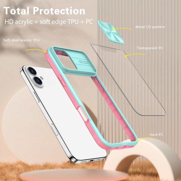 For iPhone 16 Pro Sliding Camshield Acrylic Hybrid TPU Phone Case(Blue Pink) - iPhone 16 Pro Cases by buy2fix | Online Shopping UK | buy2fix