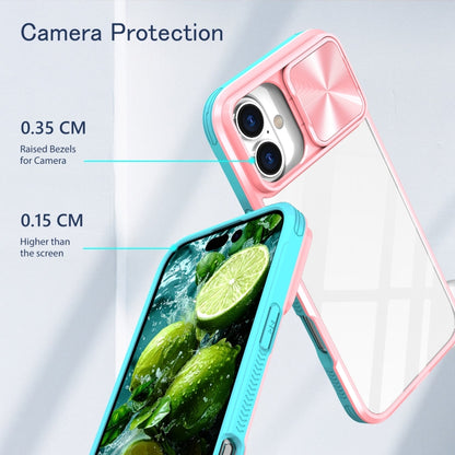 For iPhone 16 Plus Sliding Camshield Acrylic Hybrid TPU Phone Case(Pink Cyan) - iPhone 16 Plus Cases by buy2fix | Online Shopping UK | buy2fix