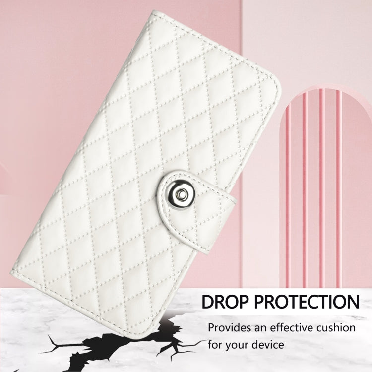 For Redmi K70 Ultra 5G Global Rhombic Texture Flip Leather Phone Case with Lanyard(White) - Xiaomi Cases by buy2fix | Online Shopping UK | buy2fix