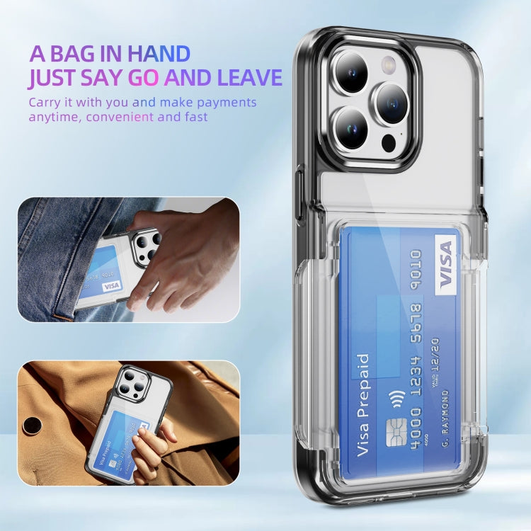 For iPhone 16 Pro Card Holder Acrylic Hybrid TPU Phone Case(Transparent Black) - iPhone 16 Pro Cases by buy2fix | Online Shopping UK | buy2fix