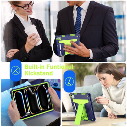 For iPad Pro 11 2024 T Holder Robot Silicone Hybrid PC Tablet Case(Navy Yellow Green) - iPad Pro 11 2024 Cases by buy2fix | Online Shopping UK | buy2fix