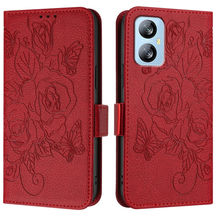 For Blackview A52 Embossed Rose RFID Anti-theft Leather Phone Case(Red) - More Brand by buy2fix | Online Shopping UK | buy2fix