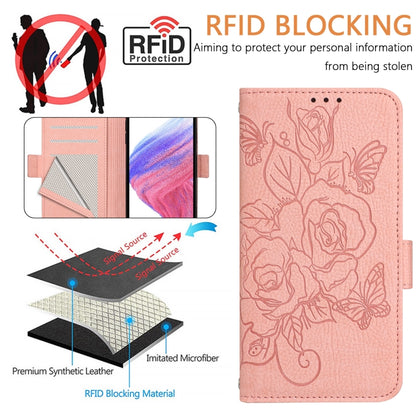 For Blackview A52 Embossed Rose RFID Anti-theft Leather Phone Case(Pink) - More Brand by buy2fix | Online Shopping UK | buy2fix