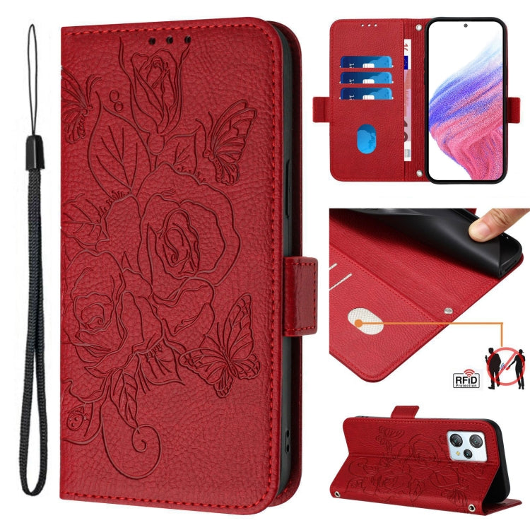 For Blackview A53 Embossed Rose RFID Anti-theft Leather Phone Case(Red) - More Brand by buy2fix | Online Shopping UK | buy2fix