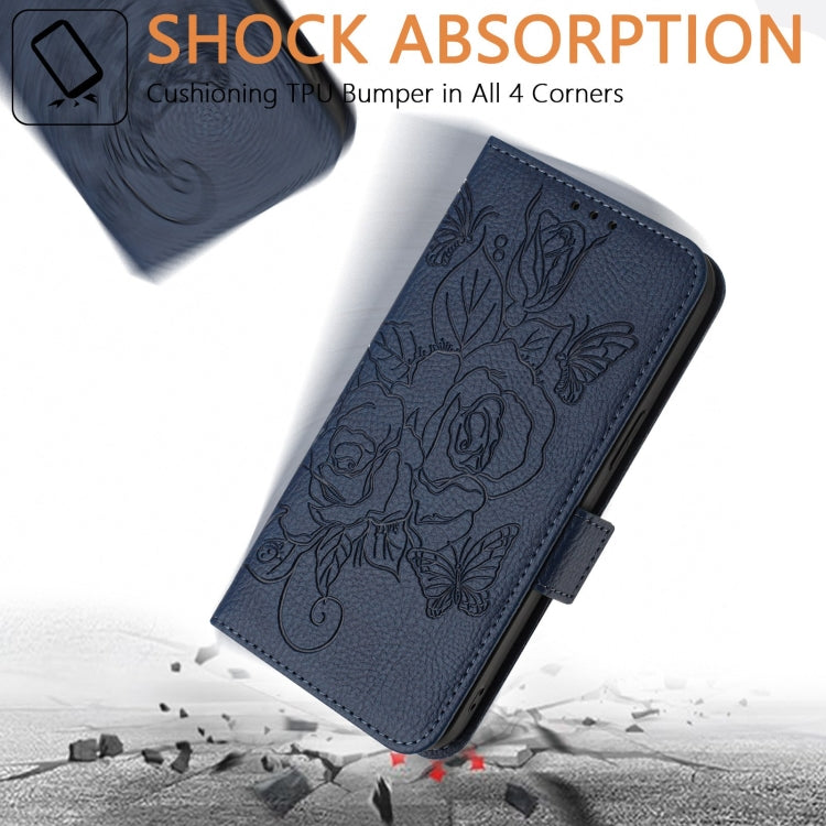 For Blackview Color 8 / Oscal Modern 8 Embossed Rose RFID Anti-theft Leather Phone Case(Dark Blue) - More Brand by buy2fix | Online Shopping UK | buy2fix