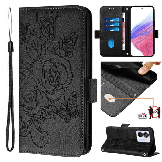 For Blackview Color 8 / Oscal Modern 8 Embossed Rose RFID Anti-theft Leather Phone Case(Black) - More Brand by buy2fix | Online Shopping UK | buy2fix