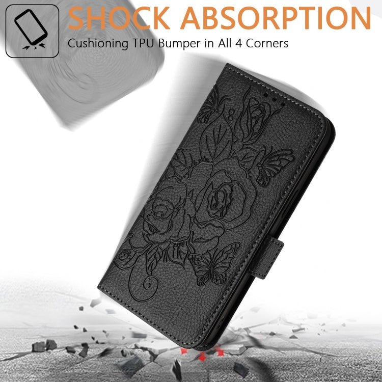 For Blackview Color 8 / Oscal Modern 8 Embossed Rose RFID Anti-theft Leather Phone Case(Black) - More Brand by buy2fix | Online Shopping UK | buy2fix