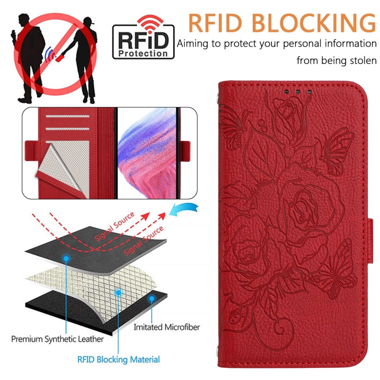 For Blackview WAVE 6C Embossed Rose RFID Anti-theft Leather Phone Case(Red) - More Brand by buy2fix | Online Shopping UK | buy2fix