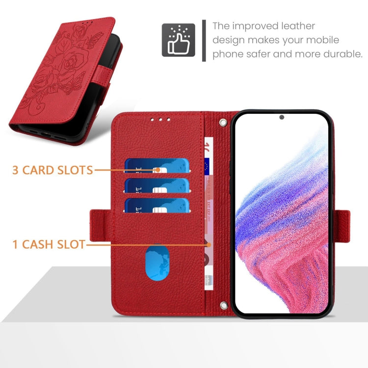 For Google Pixel 9 / 9 Pro Embossed Rose RFID Anti-theft Leather Phone Case(Red) - Google Cases by buy2fix | Online Shopping UK | buy2fix