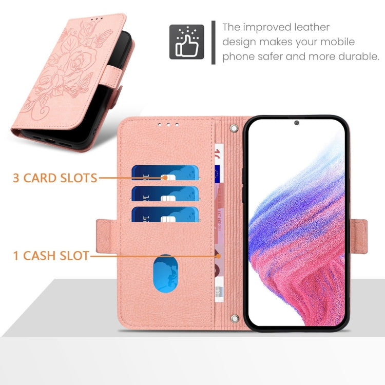 For Google Pixel 9 / 9 Pro Embossed Rose RFID Anti-theft Leather Phone Case(Pink) - Google Cases by buy2fix | Online Shopping UK | buy2fix