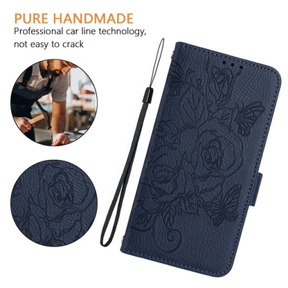 For Google Pixel 9 Pro XL Embossed Rose RFID Anti-theft Leather Phone Case(Dark Blue) - Google Cases by buy2fix | Online Shopping UK | buy2fix