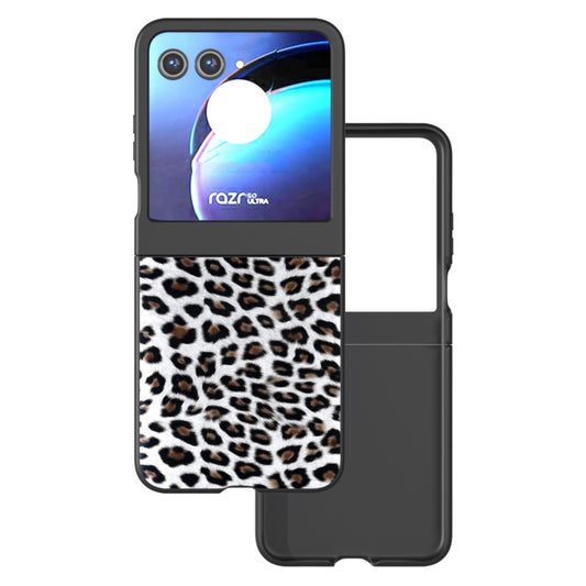 For Motorola Razr 50 Black Edge Leopard Phone Case(Silver Leopard) - Motorola Cases by buy2fix | Online Shopping UK | buy2fix