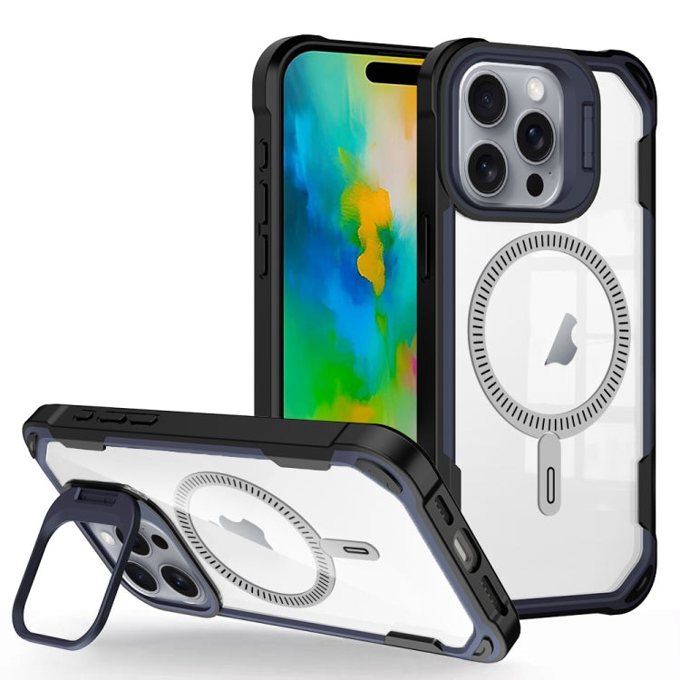 For iPhone 16 Pro Max Transparent Acrylic MagSafe Lens Holder Phone Case(Navy) - iPhone 16 Pro Max Cases by buy2fix | Online Shopping UK | buy2fix