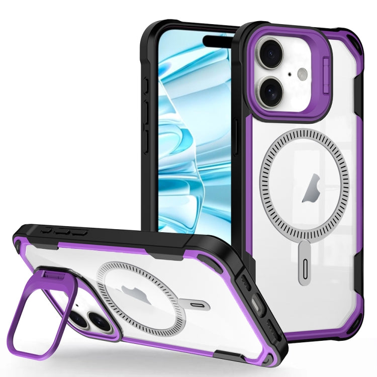 For iPhone 16 Plus Transparent Acrylic MagSafe Lens Holder Phone Case(Purple) - iPhone 16 Plus Cases by buy2fix | Online Shopping UK | buy2fix