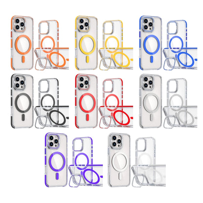 For iPhone 16 Pro Dual-Color Clear Acrylic Hybrid TPU Lens Flip Holder MagSafe Phone Case(Blue) - iPhone 16 Pro Cases by buy2fix | Online Shopping UK | buy2fix