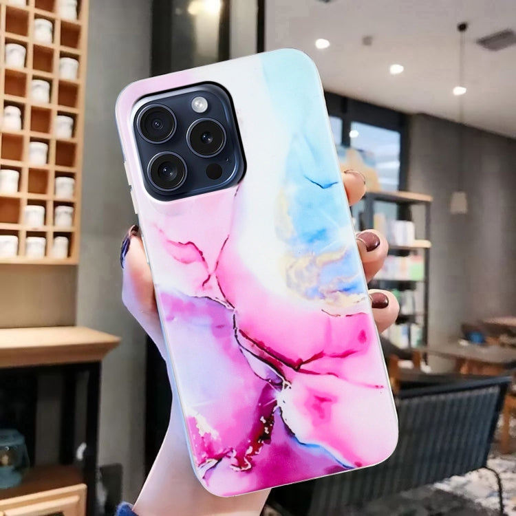 For iPhone 16 Pro IMD Marble TPU Phone Case(Pink Blue) - iPhone 16 Pro Cases by buy2fix | Online Shopping UK | buy2fix