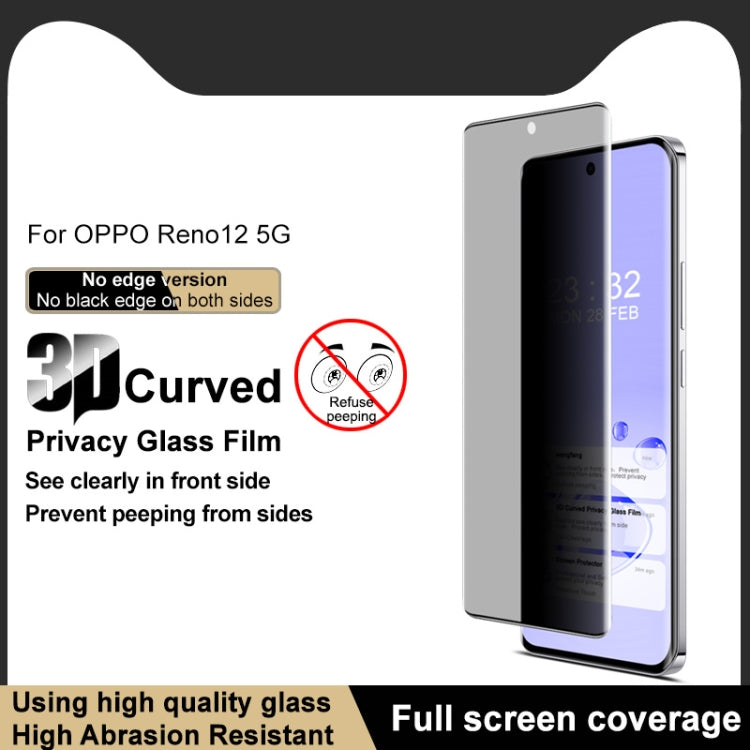 For OPPO Reno12 Global imak No Edge Version 3D Curved Privacy Full Screen Tempered Glass Film - Reno12 Tempered Glass by imak | Online Shopping UK | buy2fix