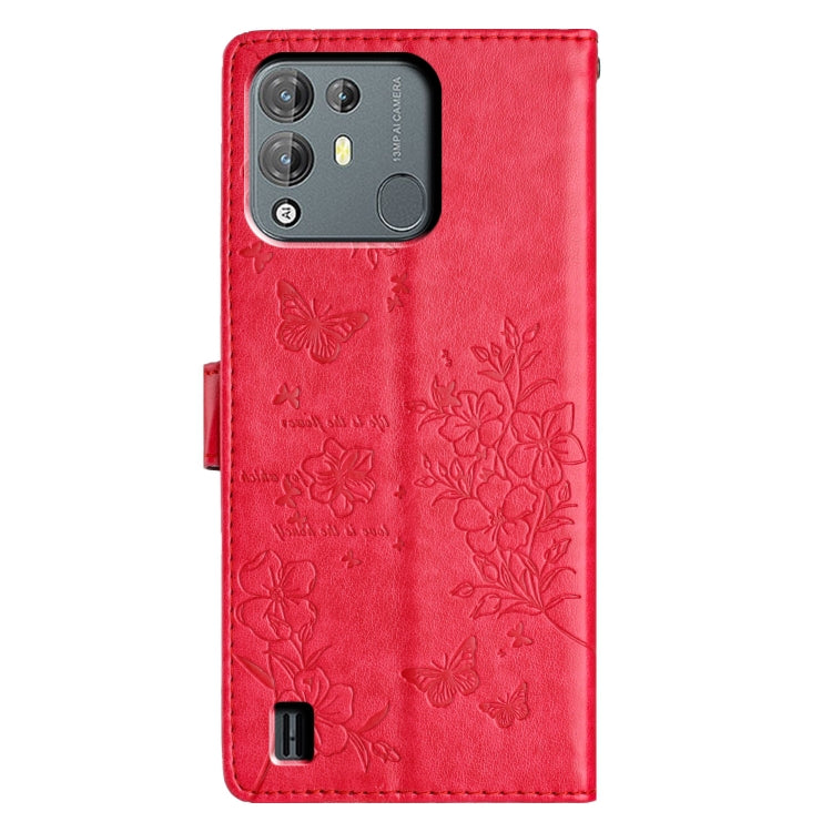 For Blackview A55 Pro Butterflies and Flowers Leather Phone Case(Red) - More Brand by buy2fix | Online Shopping UK | buy2fix