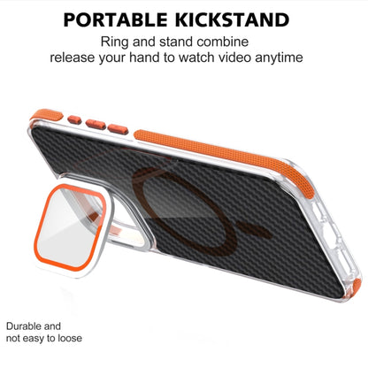 For iPhone 15 Pro Max Magsafe Dual-Color Carbon Fiber Lens Film Phone Case with Lens Fold Holder(Orange) - iPhone 15 Pro Max Cases by buy2fix | Online Shopping UK | buy2fix