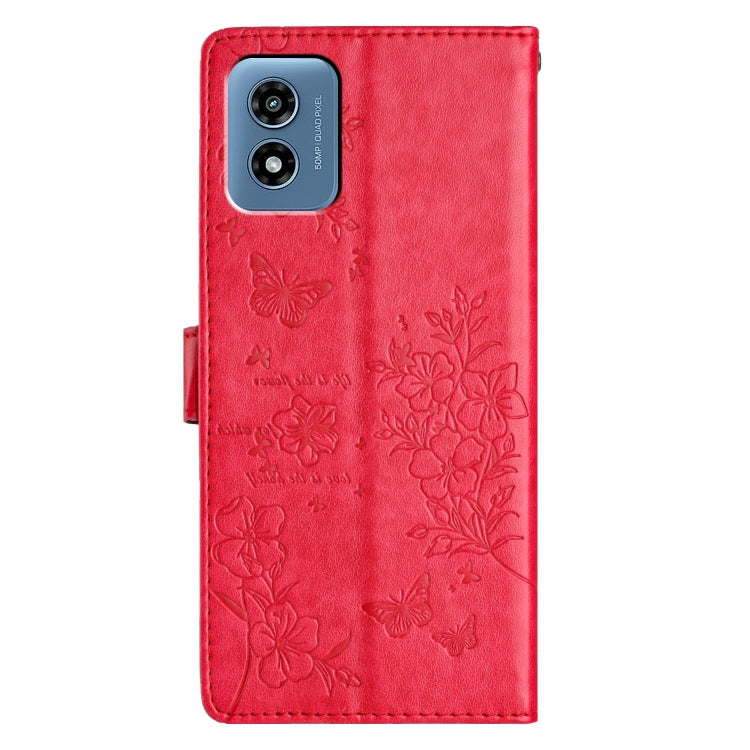 For Motorola Moto G Play 2024 Butterflies and Flowers Leather Phone Case(Red) - Motorola Cases by buy2fix | Online Shopping UK | buy2fix