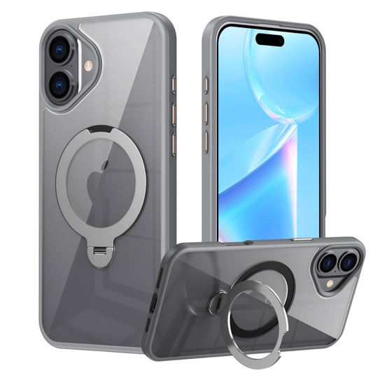 For iPhone 16 Transparent MagSafe Magnetic Rotating Ring Holder Phone Case(Grey) - iPhone 16 Cases by buy2fix | Online Shopping UK | buy2fix