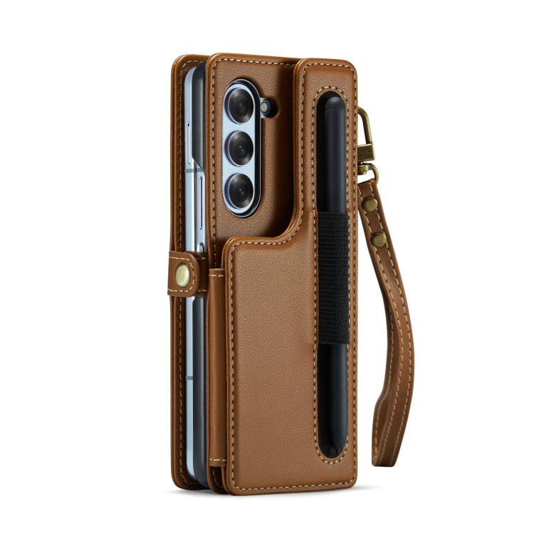 For Samsung Galaxy Z Fold6 5G CaseMe C22 PC+TPU Business Style RFID Anti-theft Lanyard Leather Phone Case with Pen Slot(Brown) - Galaxy Z Fold6 5G Cases by CaseMe | Online Shopping UK | buy2fix