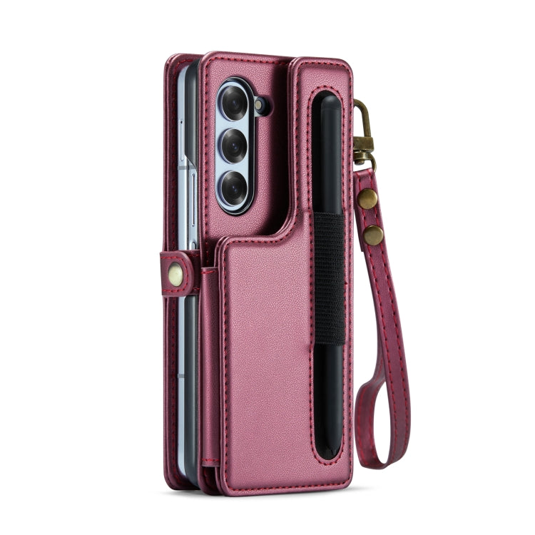 For Samsung Galaxy Z Fold6 5G CaseMe C22 PC+TPU Business Style RFID Anti-theft Lanyard Leather Phone Case with Pen Slot(Wine Red) - Galaxy Z Fold6 5G Cases by CaseMe | Online Shopping UK | buy2fix