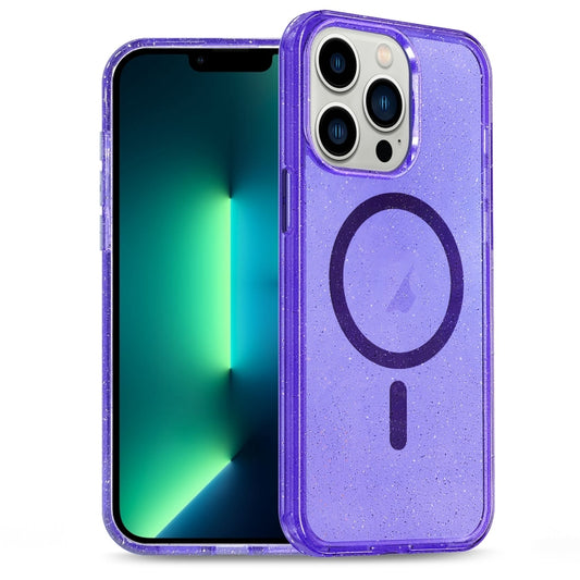 For iPhone 13 Pro Max Glitter Powder TPU Hybrid PC MagSafe Phone Case(Purple) - iPhone 13 Pro Max Cases by buy2fix | Online Shopping UK | buy2fix