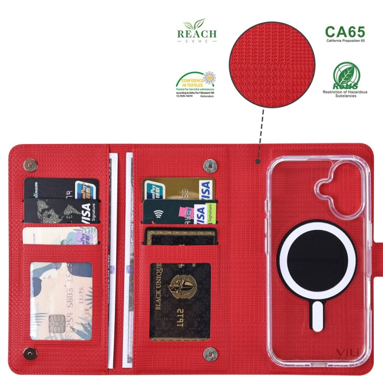 For iPhone 16 ViLi GHA-C Series RFID MagSafe Magnetic Flip Leather Phone Case(Red) - iPhone 16 Cases by ViLi | Online Shopping UK | buy2fix