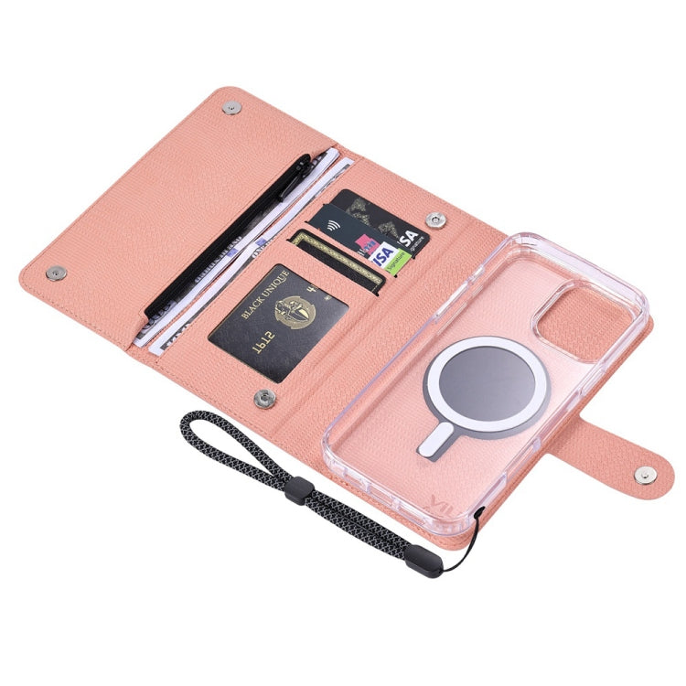 For iPhone 16 ViLi GHB-C Series RFID MagSafe Magnetic Flip Leather Phone Case(Pink) - iPhone 16 Cases by ViLi | Online Shopping UK | buy2fix