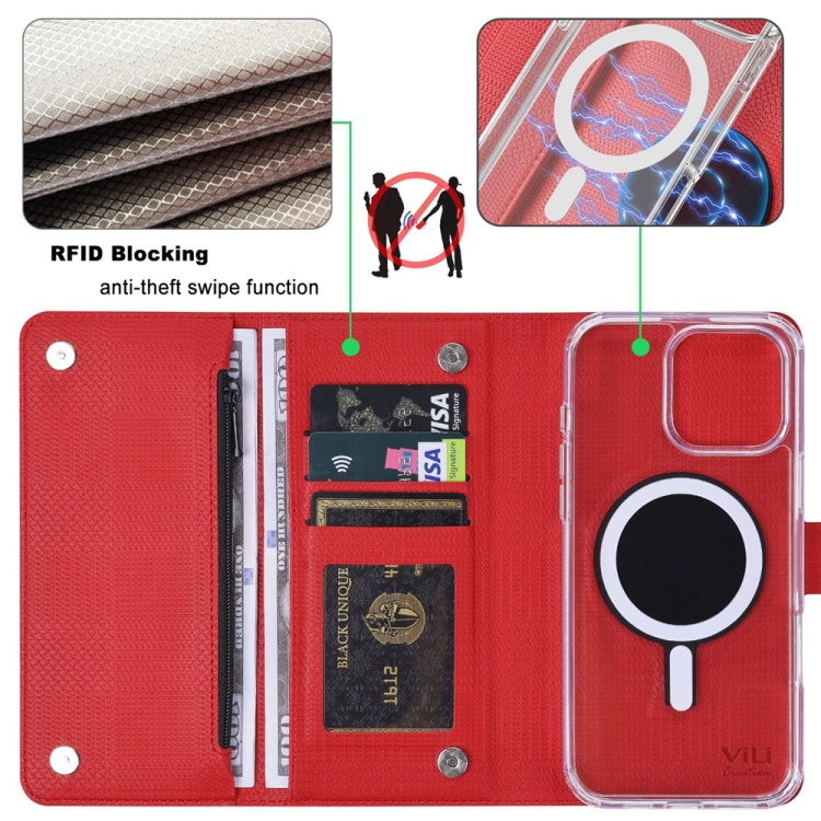 For iPhone 14 ViLi GHB-C Series RFID MagSafe Magnetic Flip Leather Phone Case(Red) - iPhone 14 Cases by ViLi | Online Shopping UK | buy2fix