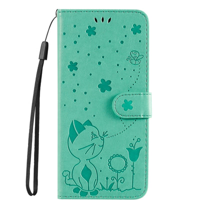 For Samsung Galaxy S25+ / S24+ 5G Cat and Bee Embossed Flip Leather Phone Case(Green) - Galaxy S25+ 5G Cases by buy2fix | Online Shopping UK | buy2fix