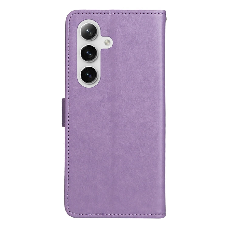 For Samsung Galaxy S25+ / S24+ 5G Cat and Bee Embossed Flip Leather Phone Case(Purple) - Galaxy S25+ 5G Cases by buy2fix | Online Shopping UK | buy2fix