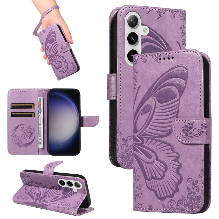 For Samsung Galaxy S25 / S24 5G Swallowtail Butterfly Embossed Leather Phone Case(Purple) - Galaxy S25 5G Cases by buy2fix | Online Shopping UK | buy2fix