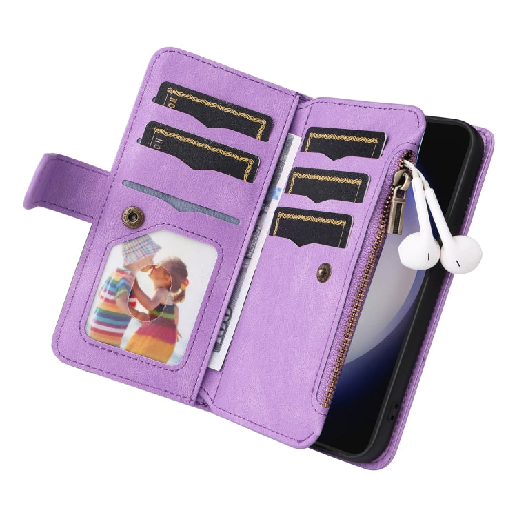 For Samsung Galaxy S25 / S24 5G Dual-color 9 Card Slots Zipper Wallet Leather Phone Case(Purple) - Galaxy S25 5G Cases by buy2fix | Online Shopping UK | buy2fix