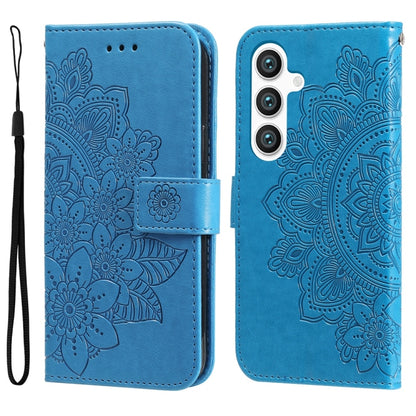 For Samsung Galaxy S25 5G Seven-petal Flowers Embossing Leather Phone Case(Blue) - Galaxy S25 5G Cases by buy2fix | Online Shopping UK | buy2fix