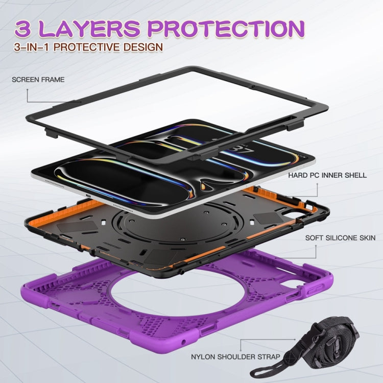 For iPad Pro 13 2024 Silicone Hybrid PC Tablet Case with Holder & Shoulder Strap(Purple) - iPad Pro 13 2024 Cases by buy2fix | Online Shopping UK | buy2fix