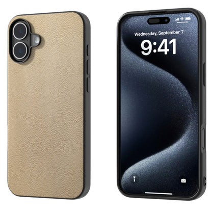 For iPhone 16 PU Leather Black Frame Full Coverage Phone Case(Gold) - iPhone 16 Cases by buy2fix | Online Shopping UK | buy2fix