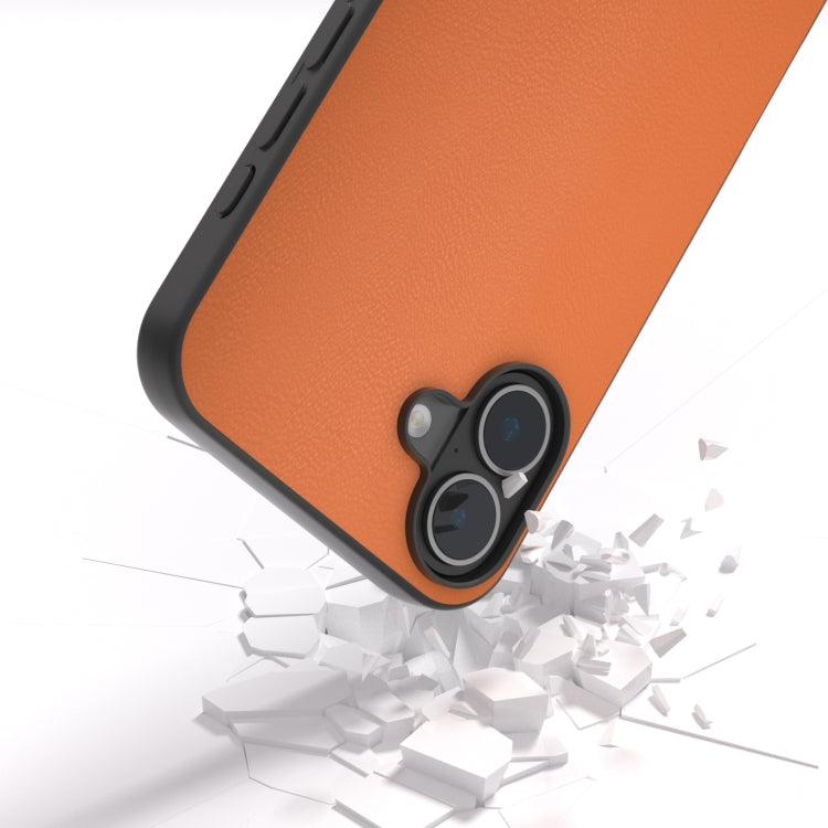 For iPhone 16 Plus PU Leather Black Frame Full Coverage Phone Case(Orange) - iPhone 16 Plus Cases by buy2fix | Online Shopping UK | buy2fix